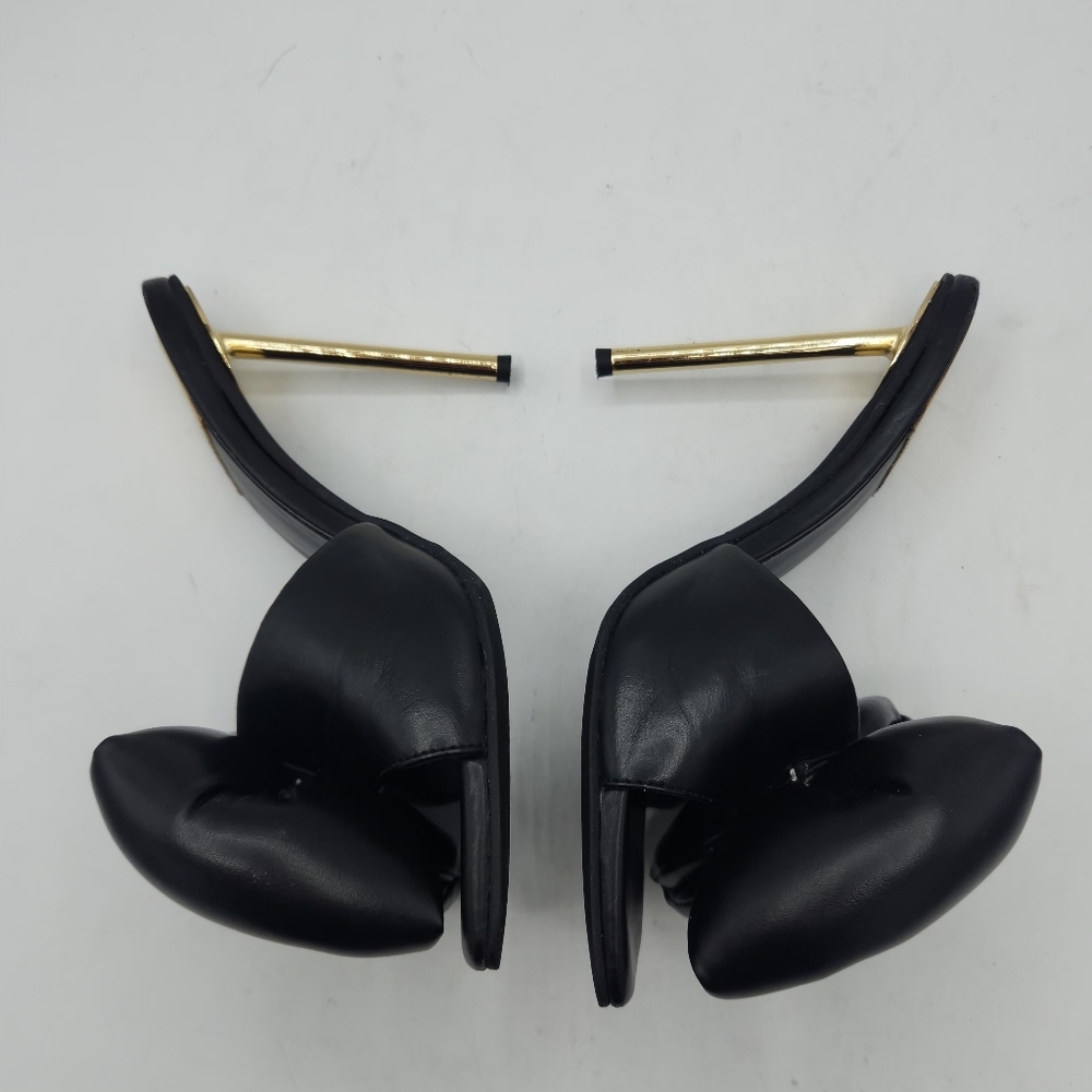 Jeffrey Campbell Bow-Down High Heel Slide Sandals In Black And Gold Size 7 - Picture 13 of 16